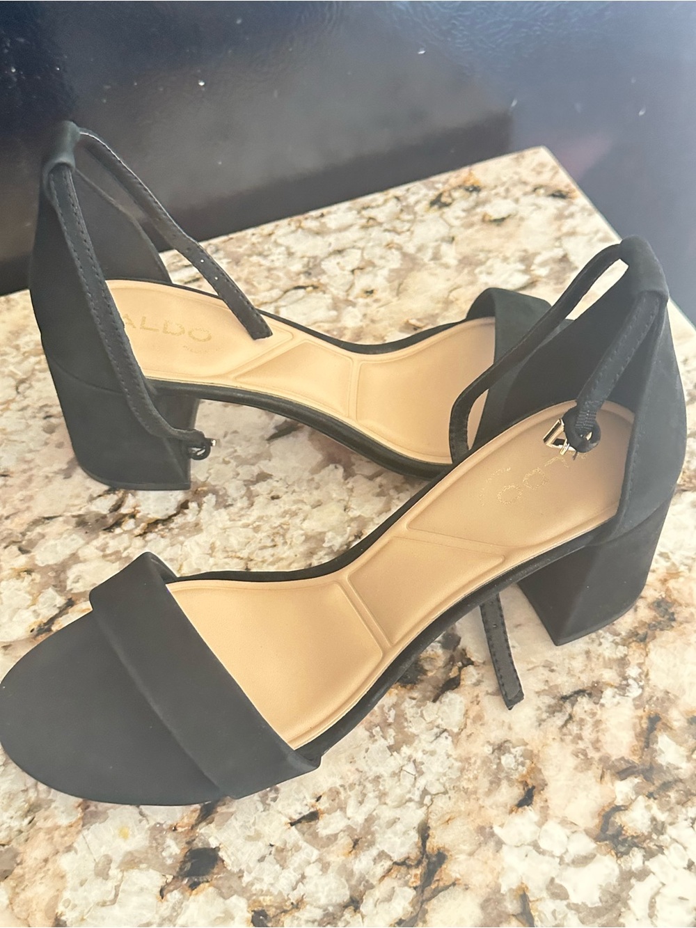 ALDO Black Suede Ankle-Tie Block Heel Sandals